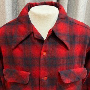 Vintage Pendleton Wool Shirt Red ad black Plaid-pure wool long sleeves used
